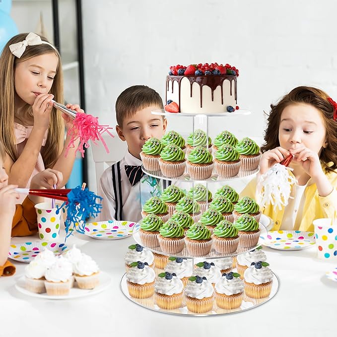 Cupcake Stand, 4 Tier Cupcake Stand for 50 Cupcakes, Round Tiered Cupcake Tower, Clear Acrylic Cupcake Holder, Dessert Stands for Party, Wedding, Birthday, Baby Shower, Halloween