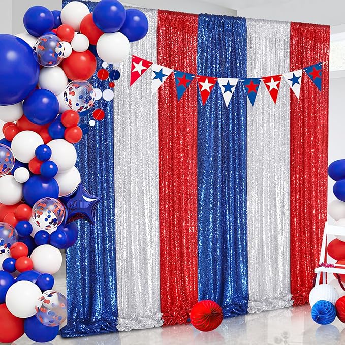 Red Sequin Backdrop 4 Panels 2FTx8FT Christmas Party Backdrop Curtains Photo Background Drapes Glitter Birthday Bridal Backdrop Drapes
