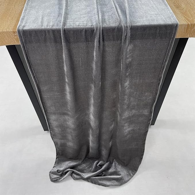 Luxurious Velvet Table Runner, 10ft Wedding Reception Decorations, 20x120inch Soft Velvet Fabric, Table Linen Overlay, Wedding Table Runners (Gray, 20X120inch)