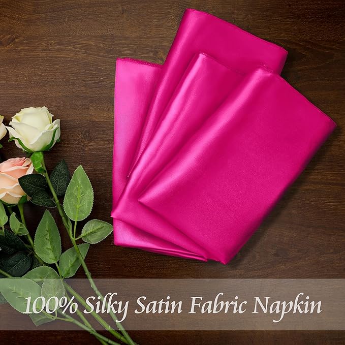 Manyshofu 60 Pieces Hot Pink Satin Napkins - 20x20 Inches Cloth Napkins, Square Satin Fabric Napkins Set - Soft & Reusable Table Napkins for Wedding Dinner Party Lunch