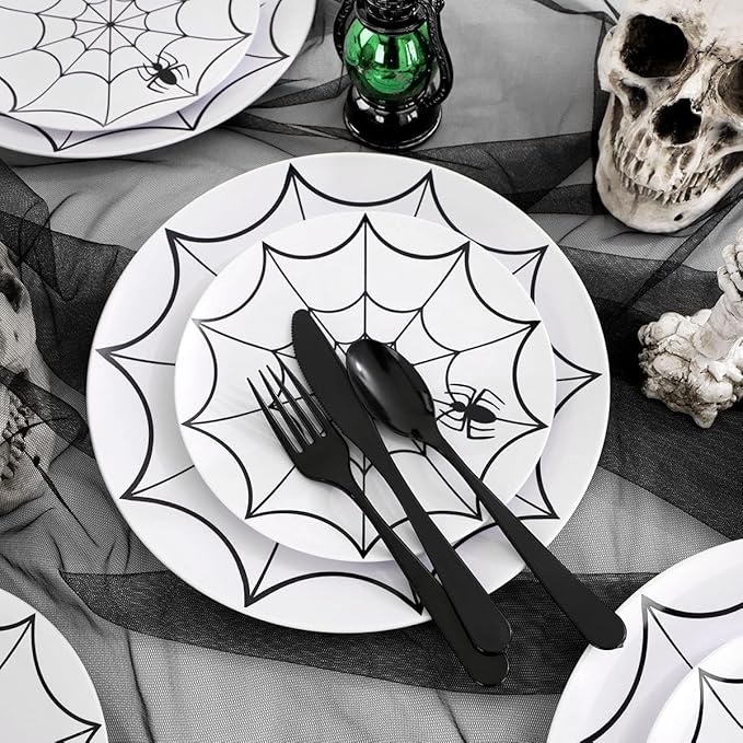 WDF 180 Pieces Black Plastic Silverware - Plastic Silverware Set Include 60 Forks, 60 Knives, 60 Spoons - Heavy Duty Black Disposable Cutlery - Disposable Utensils for Halloween Party, Wedding
