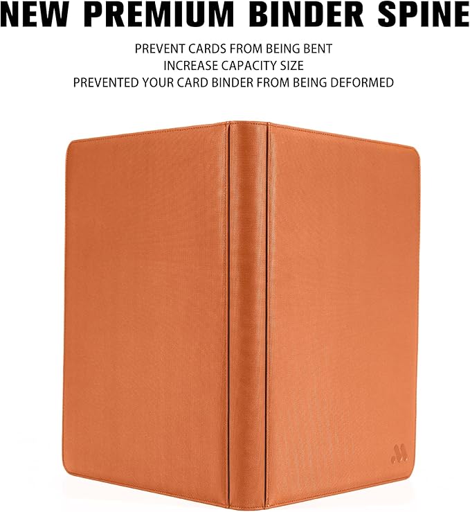 Premium 1000+ Pockets Card Binder,16 Pockets Card Binder Ringless Side Loading Trading Card Album Folder for TCG -Dark Orange