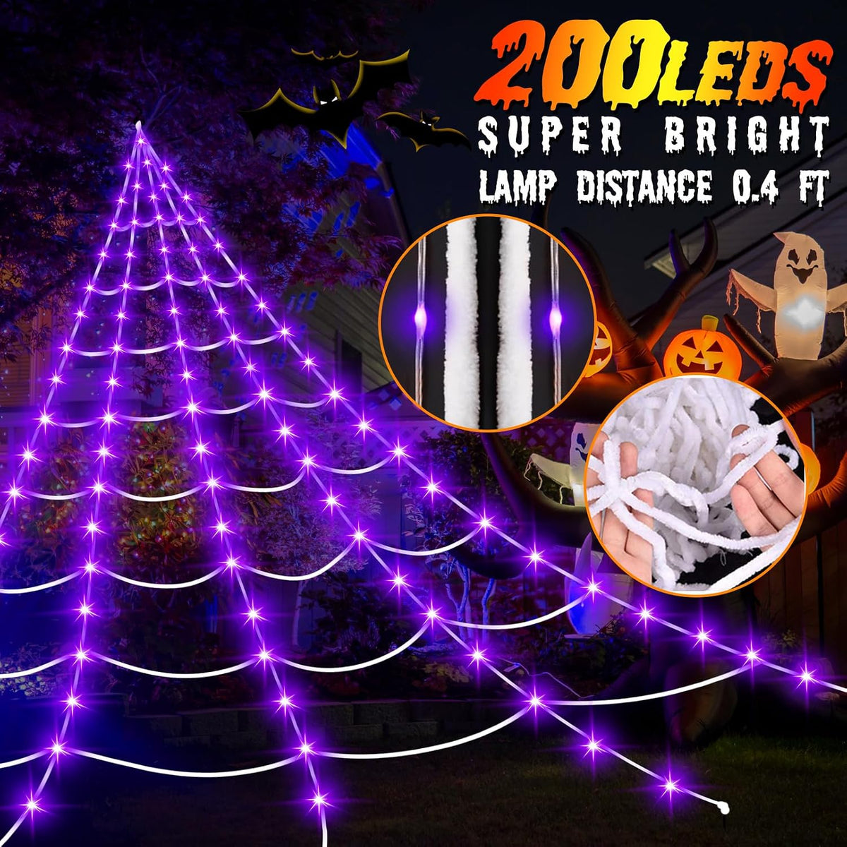 halloween decorations outdoor, 200 led halloween giant spider shown in use