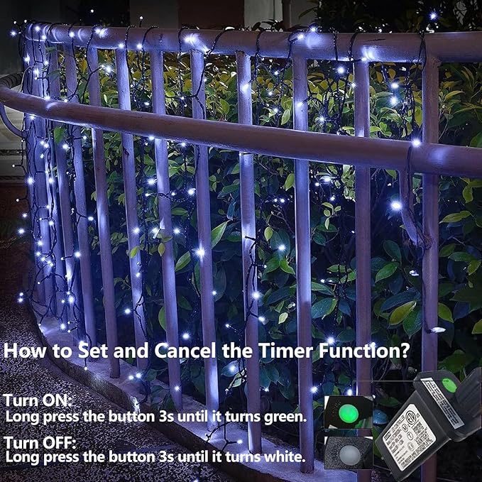 YEGUO 66ft 200 LED Christmas Lights Outdoor Waterproof, White Christmas Tree Light Indoor, Green Wire Twinkle String Light Plug in with Timer Memory 8 Modes