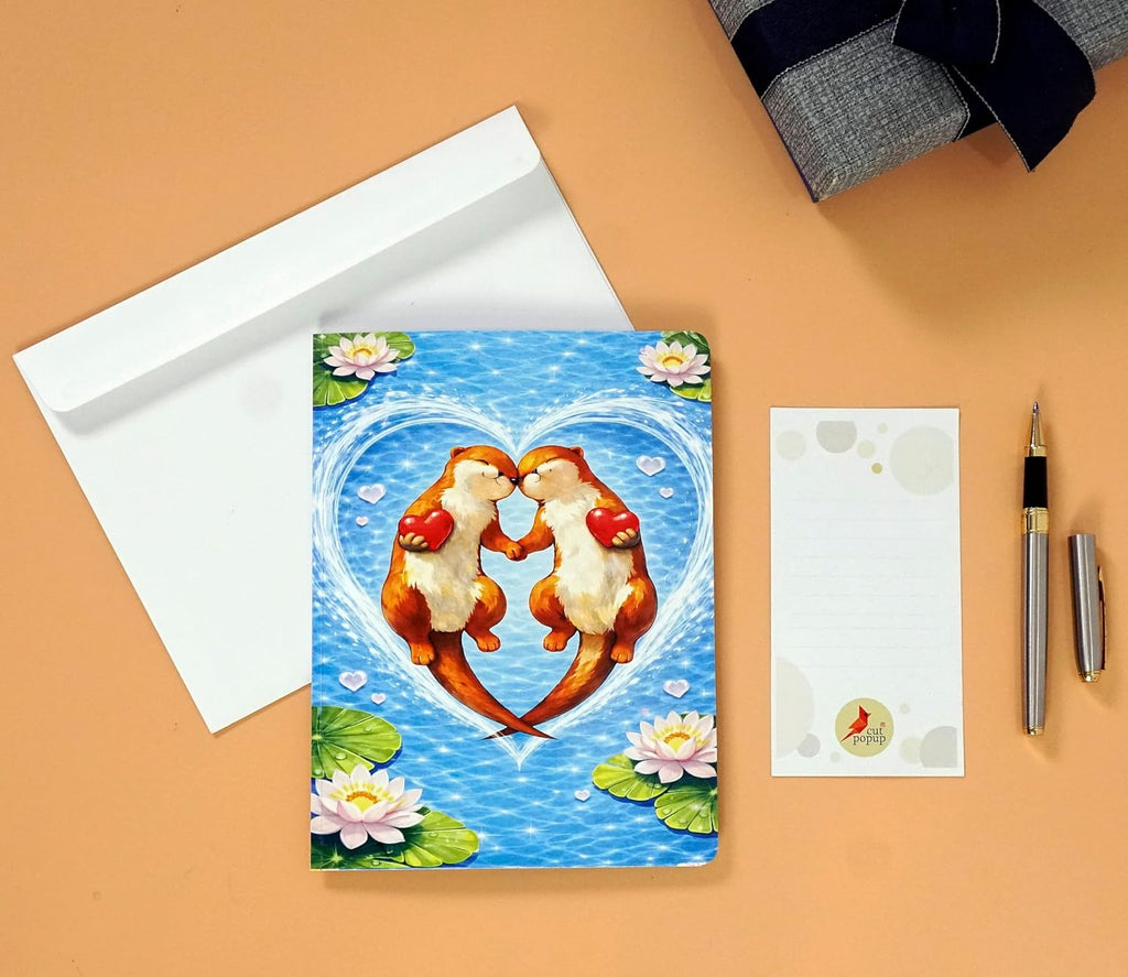 CUTPOPUP Otter Couple Pop Up Anniversary Cards, 3D Wedding Anniversary Card for Him Her Wife Husband Mum Dad, Birthday Card, Mothers Day, Happy Valentines Day Cards Romantic US8-AN185US
