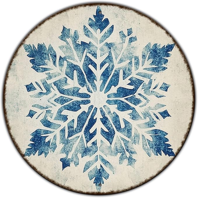 Round Christmas Metal Tin Sign Vintage Snowflake Signs Winter Christmas Sign Retro Wall Decor Tin Sign Funny Decorations for Home Cafes Office Store Pubs Tin Sign 12 * 12 in