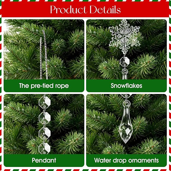 30pcs Christmas Ornaments Set for Tree- Hanging Acrylic Crystal Snowflake Icicle Drop Christmas Decorations for Winter Christmas Tree New Year Party Supplies