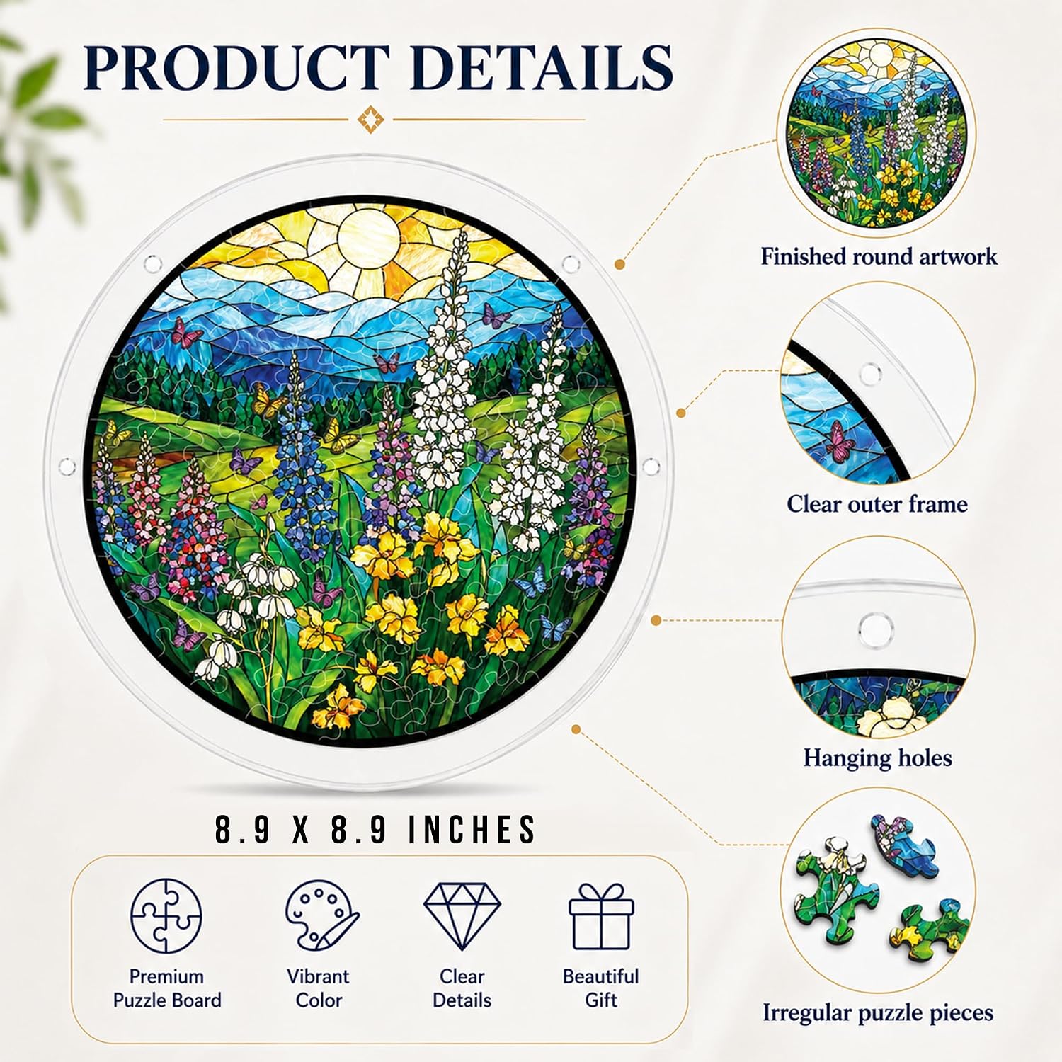 8.9 Inches Wildflower Puzzle Suncatcher, Sun Catcher Puzzle Gift for Women