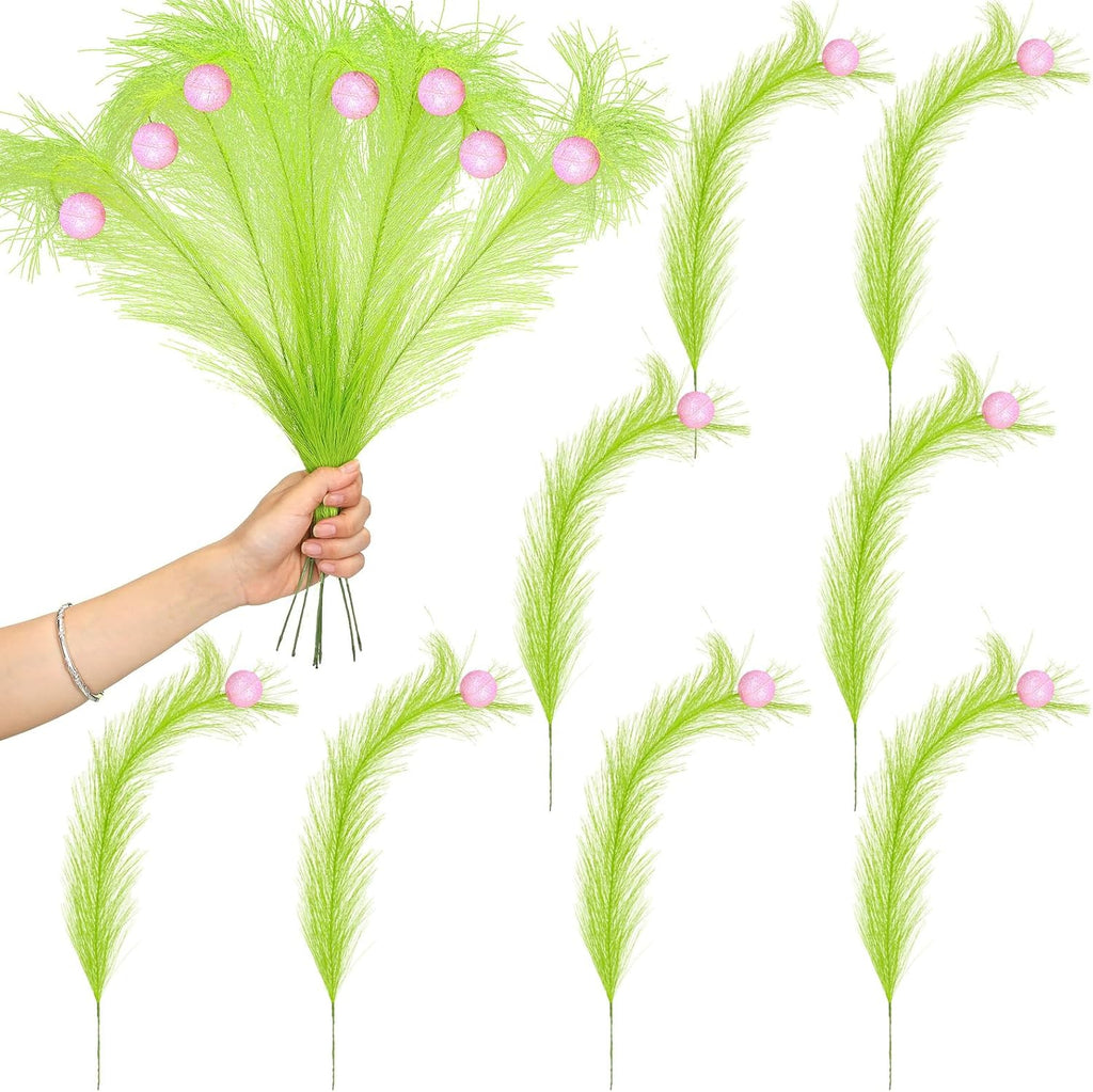8 Pcs Christmas Tree Topper 17'' Lime Green Curly Tree Picks with Pink Ball Xmas Curly Stems for Christmas Home Wreath Craft Decoration Supplies