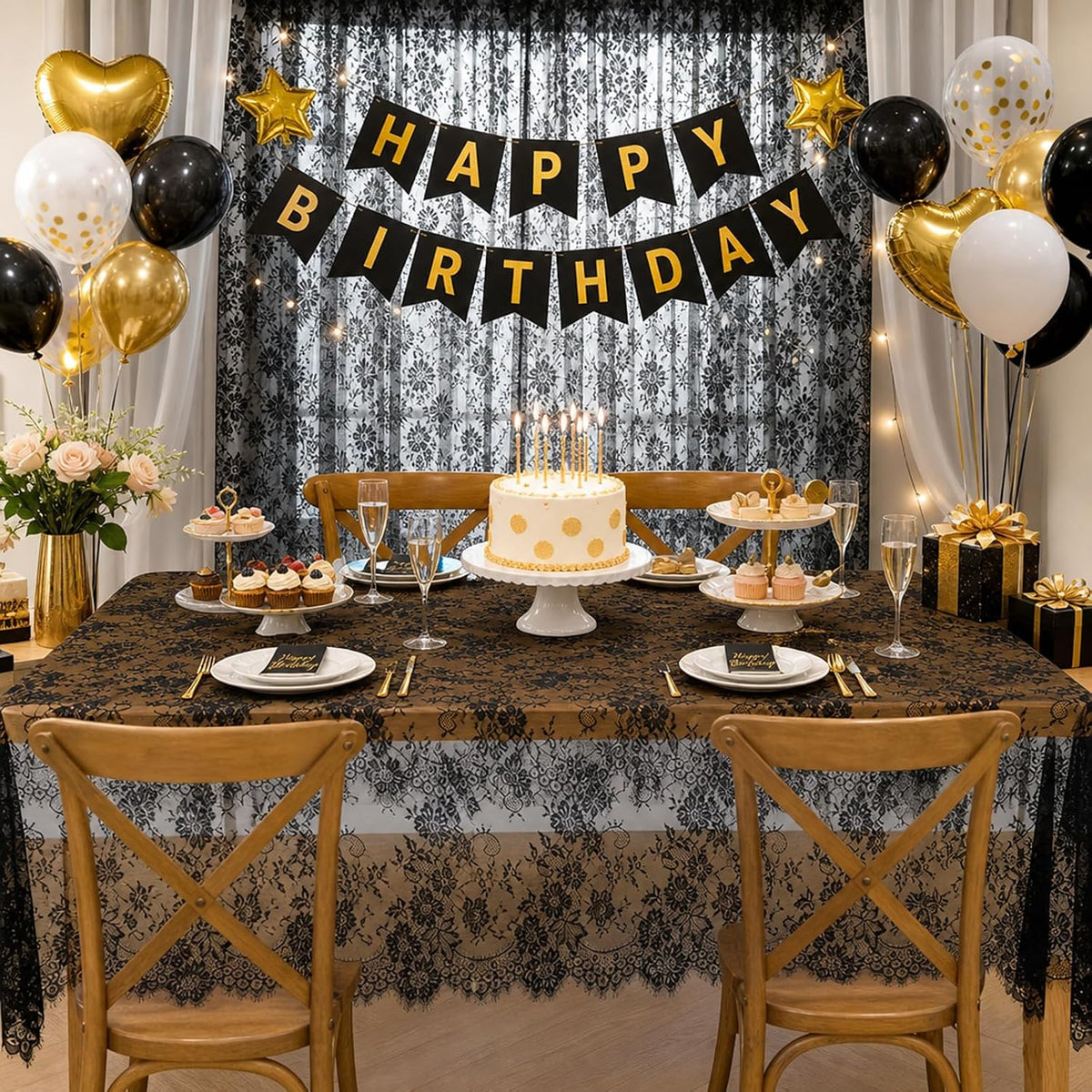 Rustic Black Tablecloths 60x120 Inches Lace Overlay Wedding Decor 10 Packs