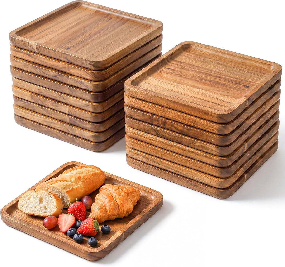 wenqik 18 pieces acacia wood tray set, serving, main product view