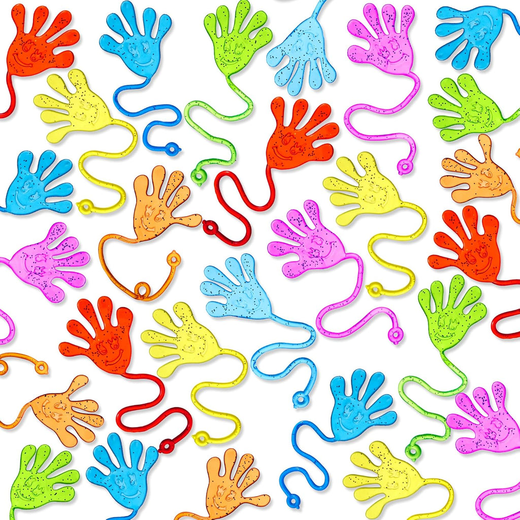 JOYIN 48Pcs Glitter Sticky Hands Party Favors, Party Favors Set for Kids, Holiday Traditions, Classroom Treasure Box Carnival Prizes Bulk Pinata Stuff Mini Toys, Goodie Bags