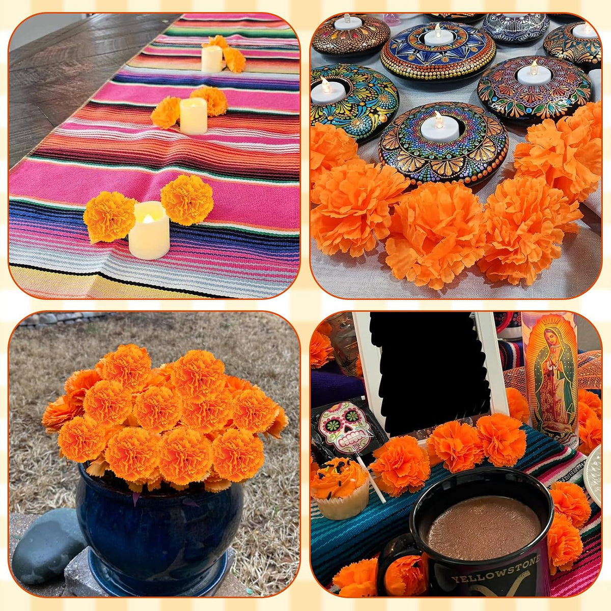 JMUQ 200Pcs Artificial Marigold Flowers, 2inch Silk Marigolds with Stems, Ora...