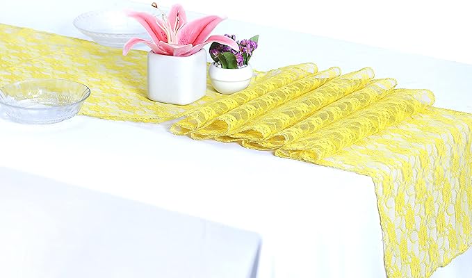MDS Pack of 12 Wedding 12 x 108 inches Satin Table Runner for Wedding, Decorations for Birthday Parties, Banquets, Graduations, Engagements, Runners fit Rectangle, Round Table- Yellow