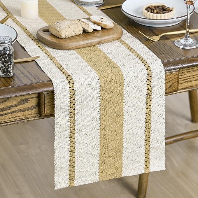 Artoid Mode Burlap Brown Farmhouse Woven Rustic Table Runner, Seasonal Holiday Hollow Kitchen Dining Table Decoration for Home Party Decor 12x108 Inch