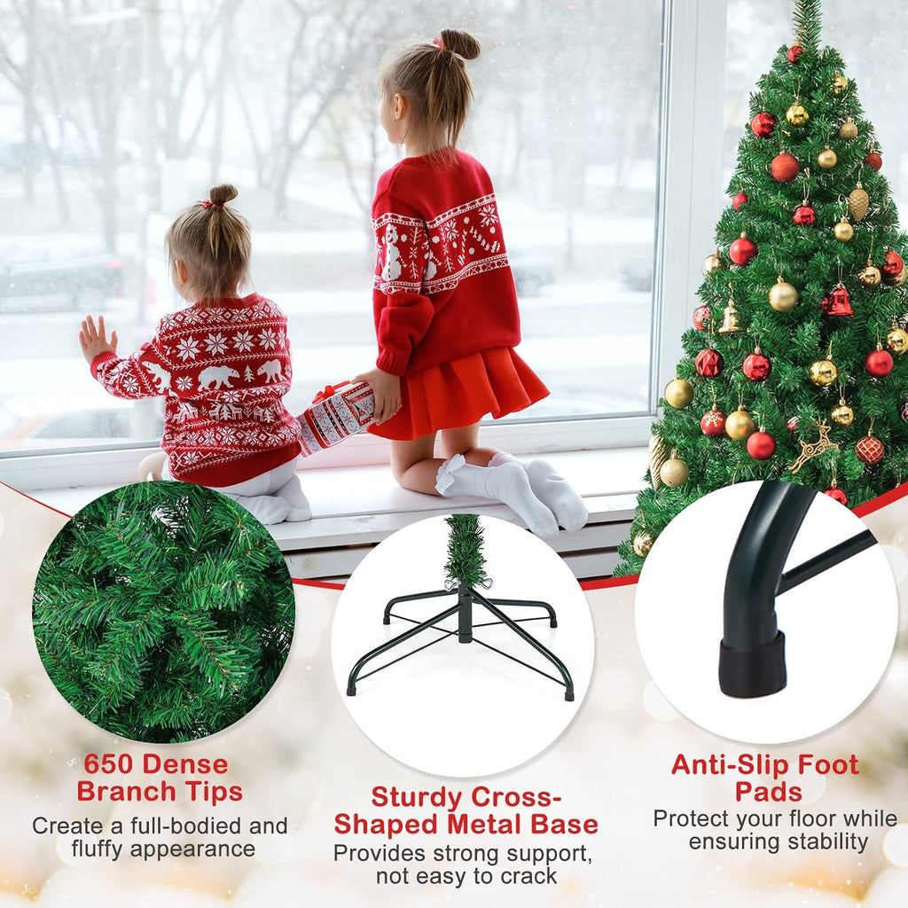 happygrill 6ft artificial christmas tree, unlit xmas pine showing dimensions