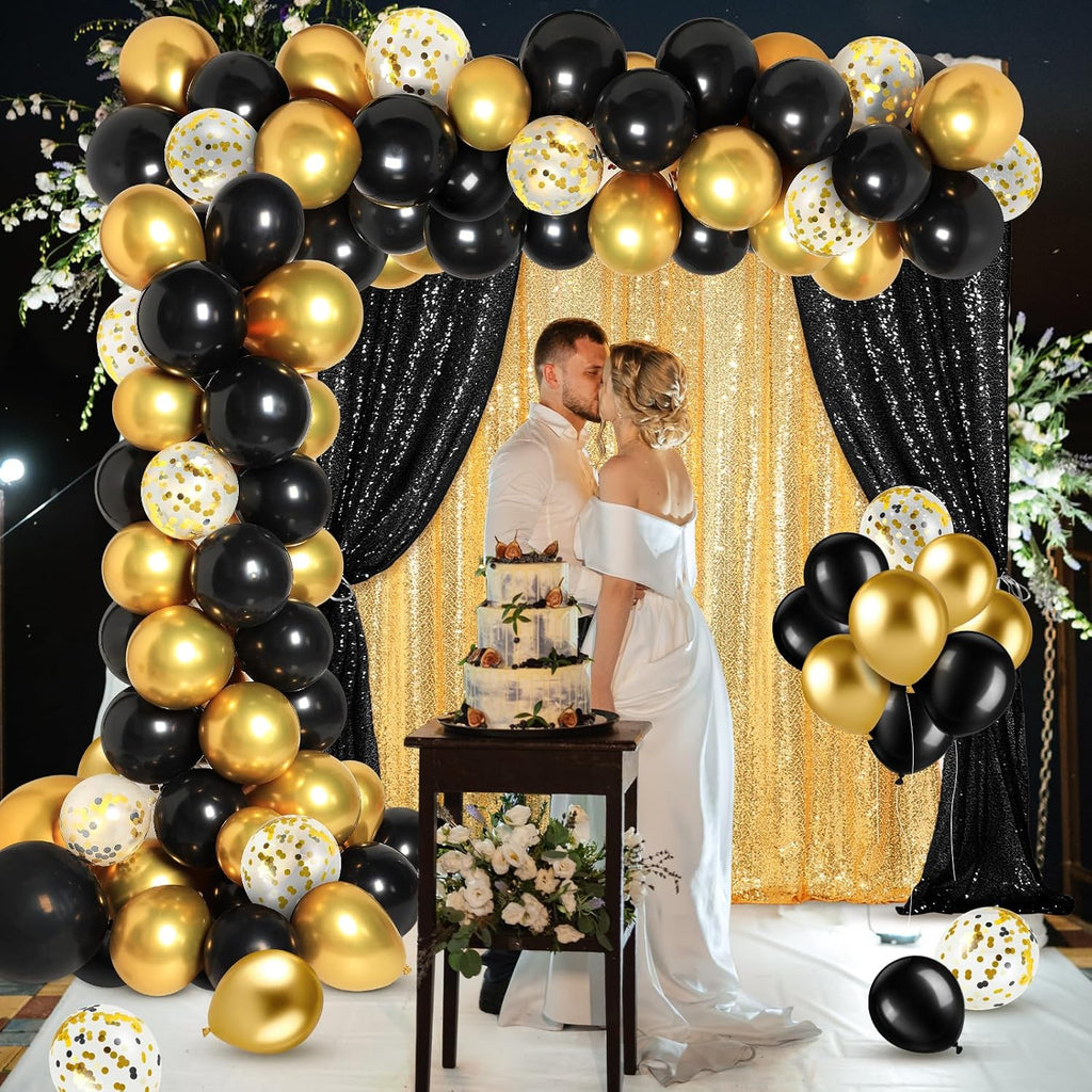 smoothnovelty 137pcs black gold sequin backdrop curtain balloon, close-up detail