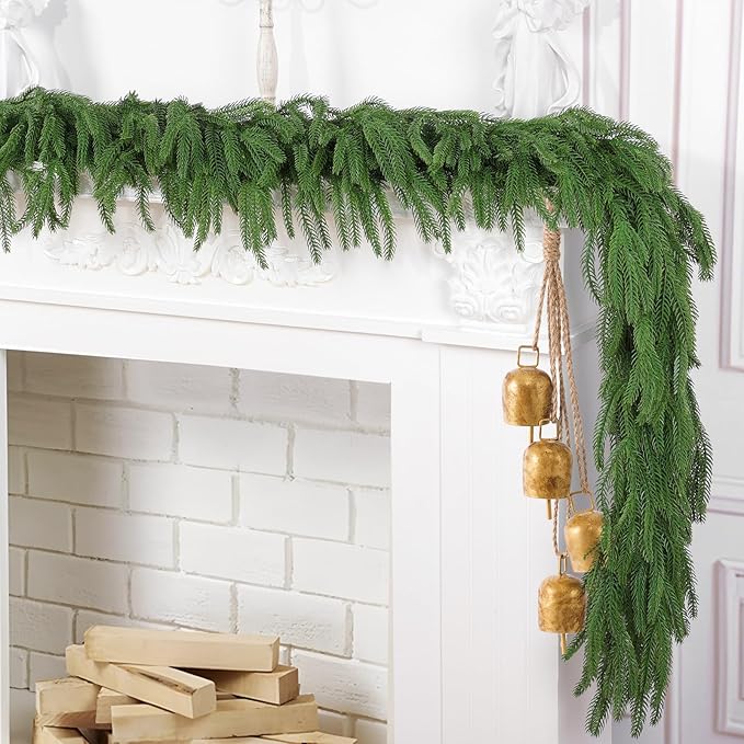 Hananona 4 Pcs 6 Ft Artificial Norfolk Pine Garlands, Real Touch Winter Pine Garland, Green Artificial Greenery Garland for Table, Mantle, Wall, Indoor, Outdoor Christmas Decorations (4, 6 FT)
