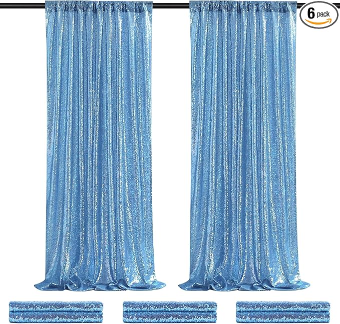 Baby Blue Backdrop Curtains for Party Sequin Fabric 12ftx8ft for Wedding Photography Background Home Decorations 6 Pieces 2ftx8ft