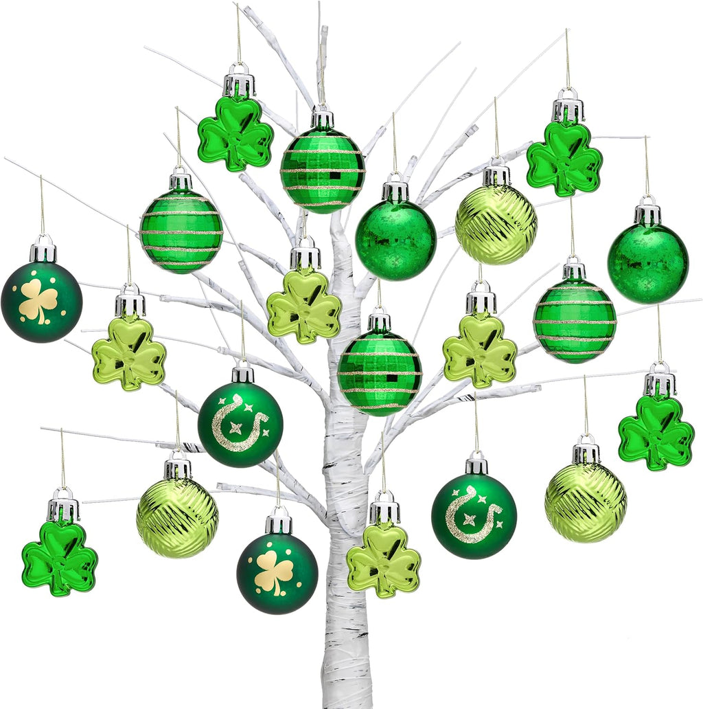 Valery Madelyn St Patricks Day Decorations Shamrock Tree Ornament Set, 36ct 2inch Hanging Ball Ornament Irish Festival Decor, Good Luck Clover Green Gold Christmas Ball for Party Home Spring