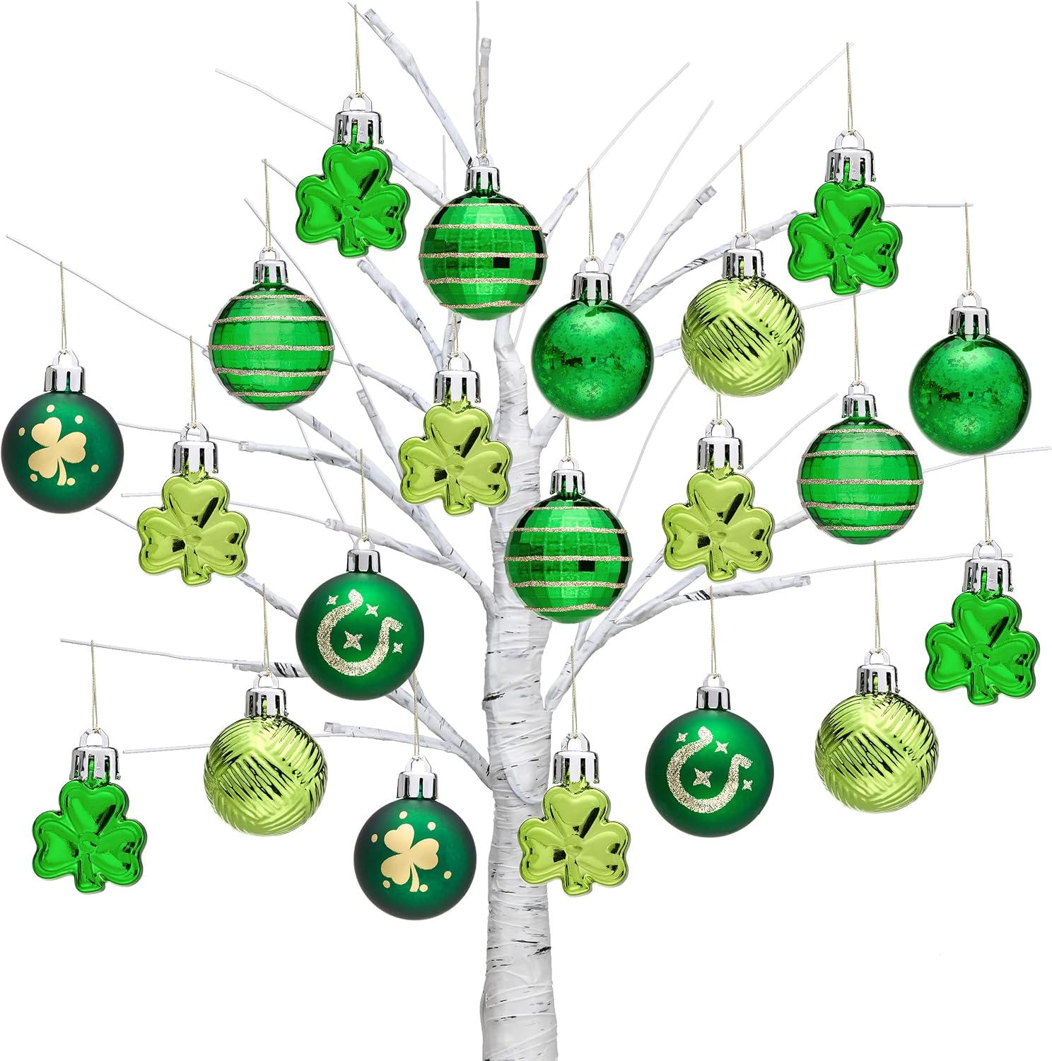 Valery Madelyn St Patricks Day Decorations Shamrock Tree Ornament Set, 36ct 2inch Hanging Ball Ornament Irish Festival Decor, Good Luck Clover Green Gold Christmas Ball for Party Home Spring