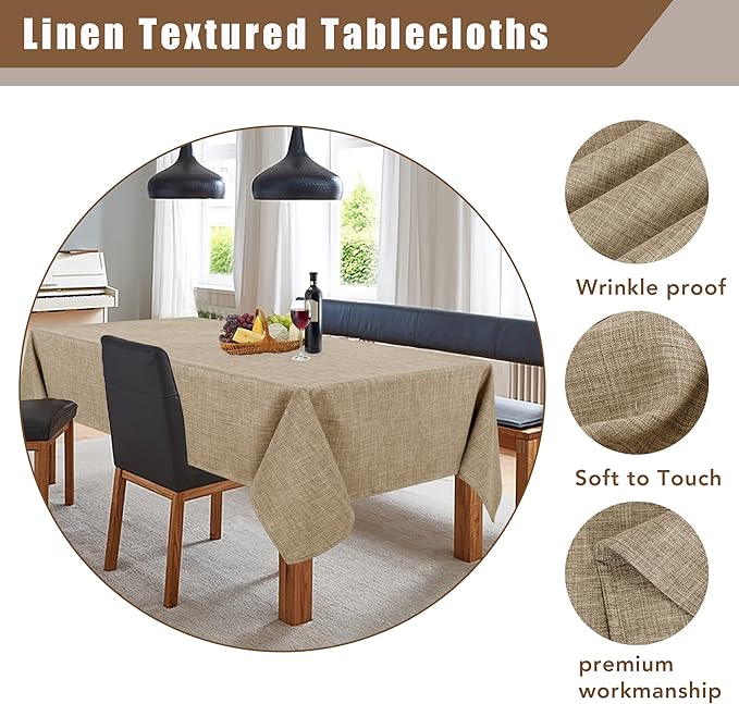 Fitable Faux Linen Tablecloth Square Wrinkle Resistant Fabric Neutral Table Cloth, Indoor Outdoor Table Cover for Kitchen Dining, Birthday Party, Farmhouse (Khaki, 54 x 54 Inch)