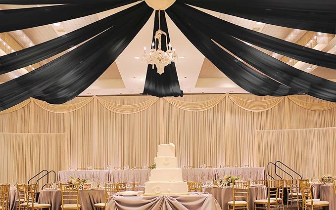 6 Panels Black Ceiling Drapes for Wedding 5ftx10ft Ceiling Drapes Wedding Arch Draping Fabric Cheesecloth Sheer Curtain Romantic Ceiling Decorations for Weddings Party Banquet Ceremony Stage