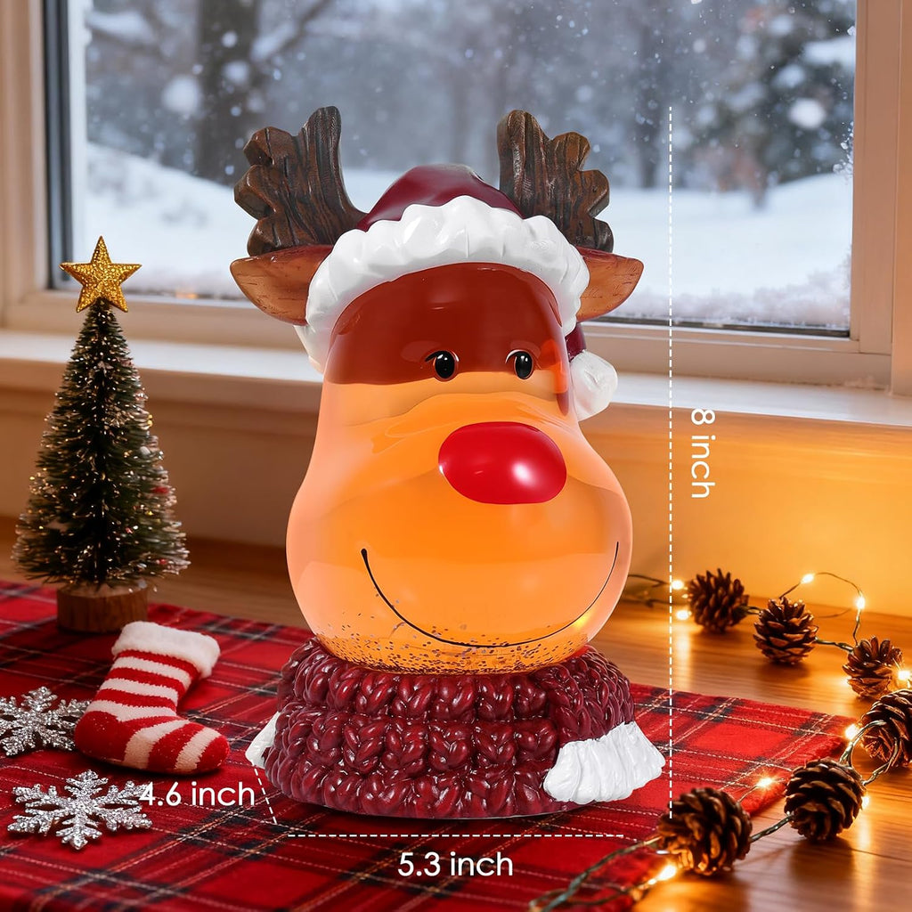 Christmas Snow Globe Reindeer Lighted Musical Glitter Globe Battery Operated or USB Powered with Timer Water Glittering Snowing Globe for Christmas Party Home Table Decorations Gifts (Reindeer)