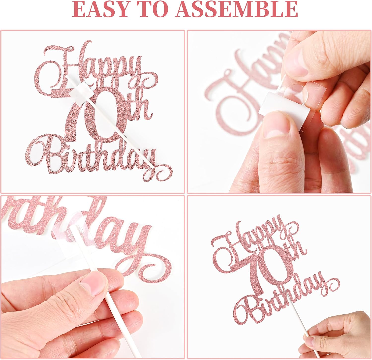 70th Birthday Cake Decorations, 70th Birthday Candles Cake Numeral Candles and Glitter Happy 70th Birthday Cake Toppers Set for Birthday Party Supplies (Rose Gold)