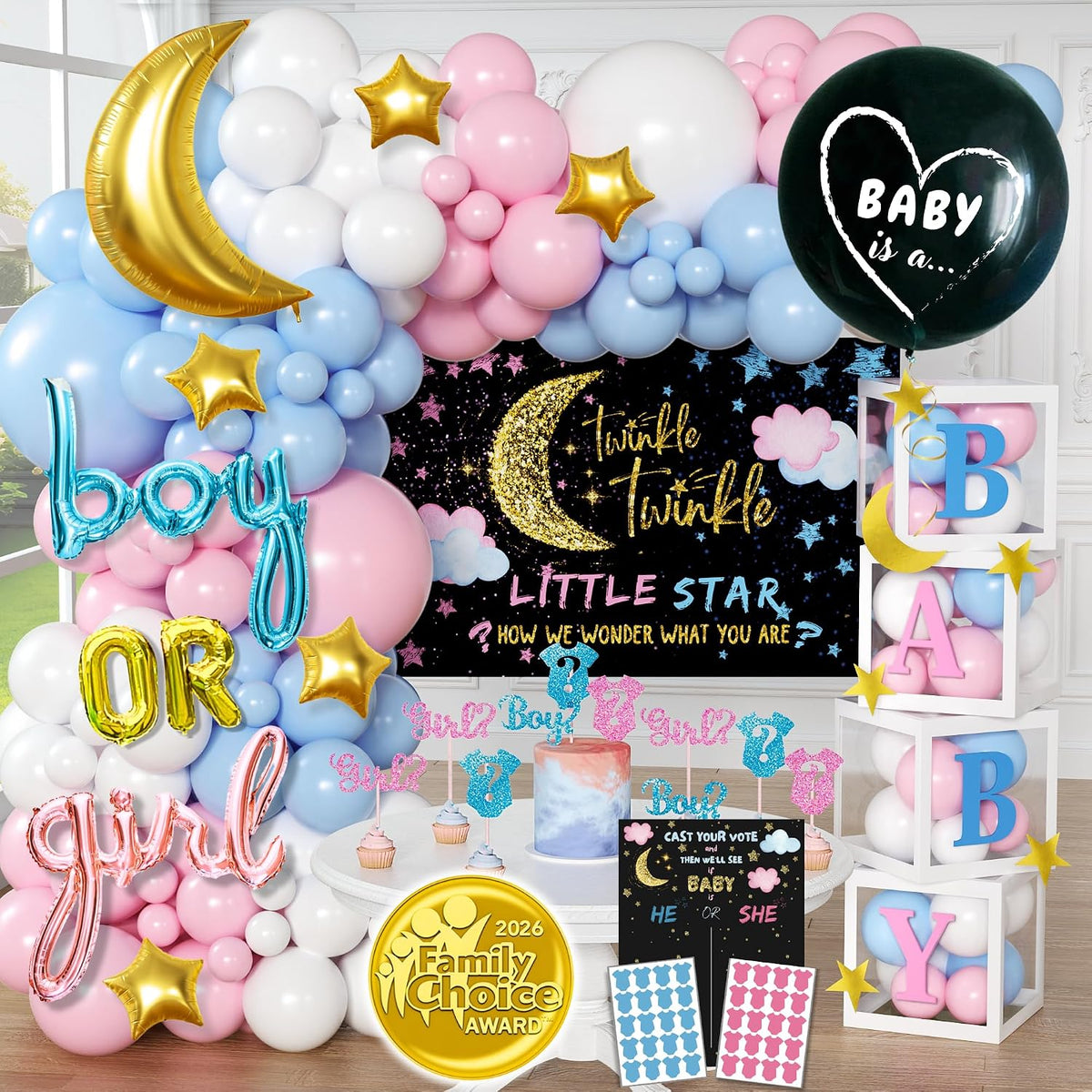 twinkle twinkle little star gender reveal decorations, boy, main product view