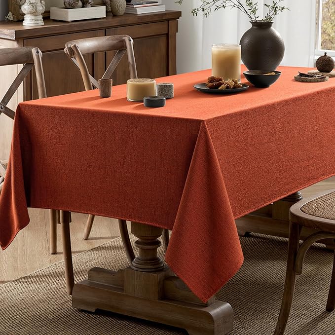 MIULEE Burnt Orange Linen Tablecloth 52x70 Inch Rectangle Table Cloth Waterproof,Stain Resistant & Wrinkle Resistant for Dining Party Wedding