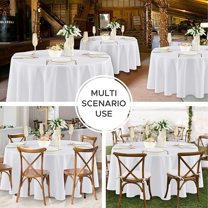 Fitable 8 Pack Round Tablecloths: Stain Resistant Wrinkle Free Circle Table Clothes, Washable Reusable Polyester Table Covers for Wedding Party Birthday Banquet Reception(White, 84 Inch)