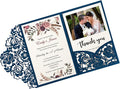 DORIS HOME 50pcs Laser Cut Wedding Invitations with Envelopes Blue, 4.7x7.1 Personalized Invitation Cards for Wedding, Anniversary Invitations with Envelopes