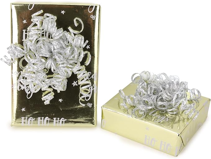 6" Metallic Silver Christmas Curly Ribbon Bows for Gift Wrapping Self Adhesive Gift Bows for Holiday Decor, Baskets, Birthday, Wedding, Presents, Party Favors Decorations 6 Counts