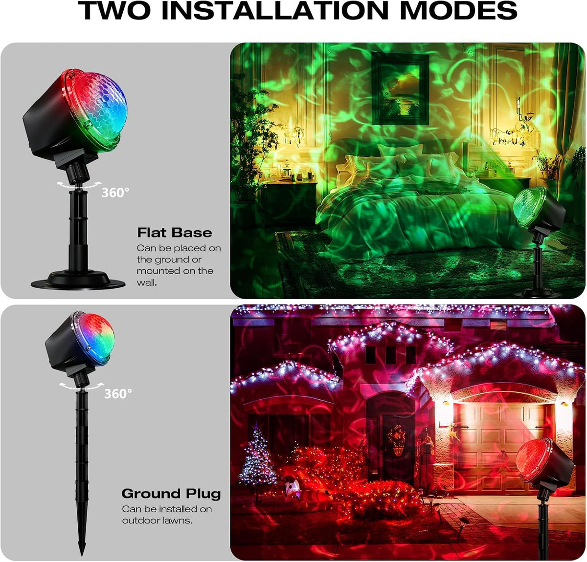 projector lights outdoor, 15 colors water wave ocean, side view