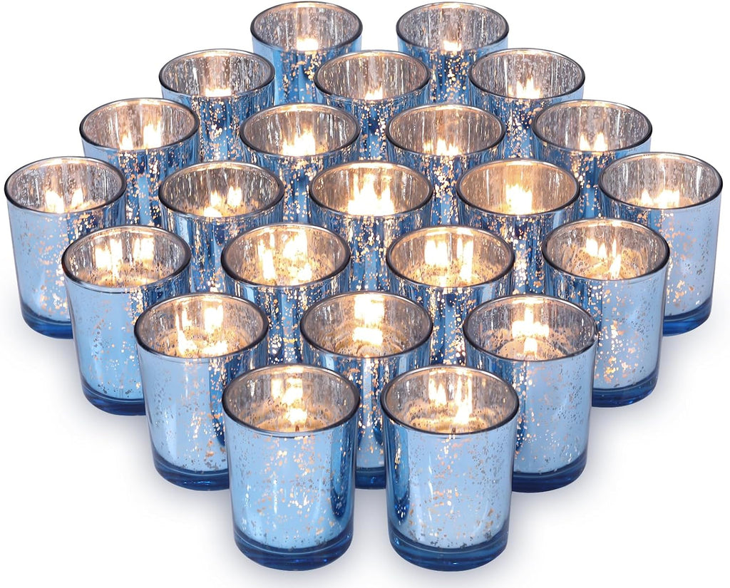 Volens Blue Party Decorations 72pcs, Mercury Glass Blue Votive Candle Holders Bulk for Wedding Table Centerpieces, Bridal and Baby Shower Decor