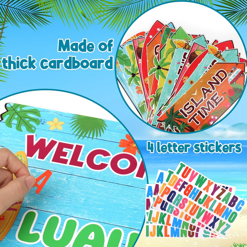 20 Pieces Luau Party Decorations Hawaiian Party Welcome Sign Summer Tropical Party Direction Signs for Fiesta Hawaiian Luau Tiki Themed Birthday Wedding Party Supplies with 2 Sheet Stickers