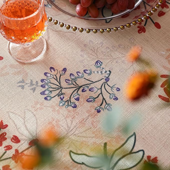 patdrea Designer French Linen Extra Long Tablecloth for Rectangle Table,Vintage Red Floral Tablecloths,Table Cover for Kitchen Dining,Tea Party,Christmas,Thanksgiving,Holiday,67"x118"-Newmari