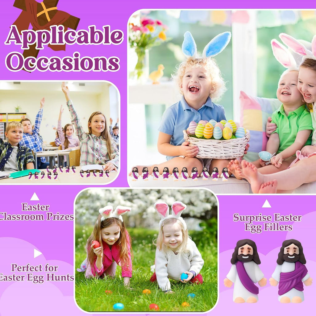 Bememo 300 Pcs Little Jesus Figures Bulk Original Design Mini Pocket Jesus Rubber Figurine to Hide and Seek Religious Party Favors Baptism Gifts(Purple)