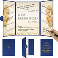 DARUNAXY Blue Gold Farewell Party Decorations, We Will Miss You Very Much Alternative Signature Guest Book for Men Women Going Away Gifts Signing Card Board for Retirement Graduation Party Supplies