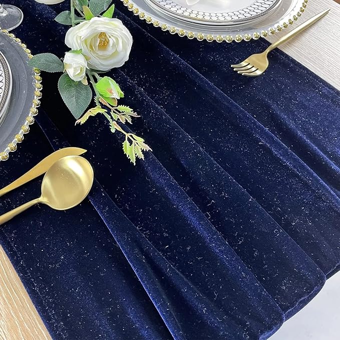 Velvet Table Runner, 5 Pack Luxurious Wedding Reception Decorations Soft Velvet Fabric Table Linen Overlay for Party (20 x 120 inch, Navy)