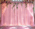 20ft x 10ft Pink Tulle Photo Backdrop Curtain with Lights String for Baby Shower Sheer Baby Pink Curtain Backdrop for Birthday Party Wedding Photo Booth Photography Background Decorations