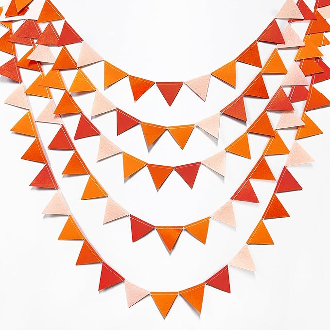 Orange Party Decorations - Ombre Felt Hanging Triangle Mini Bunting Pennant Banner Flag for Birthday Wedding Baby Shower Fall Autumn Thanksgiving Harvest Party Classroom Nursery Decor