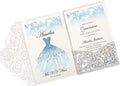 DORIS HOME 50pcs Laser Cut Quinceanera Invitations Silver Glitter, 4.7x7.1 Personalized Quince Invitations for 15th Birthday, Invitation cards for Sweet 16 with Envelopes