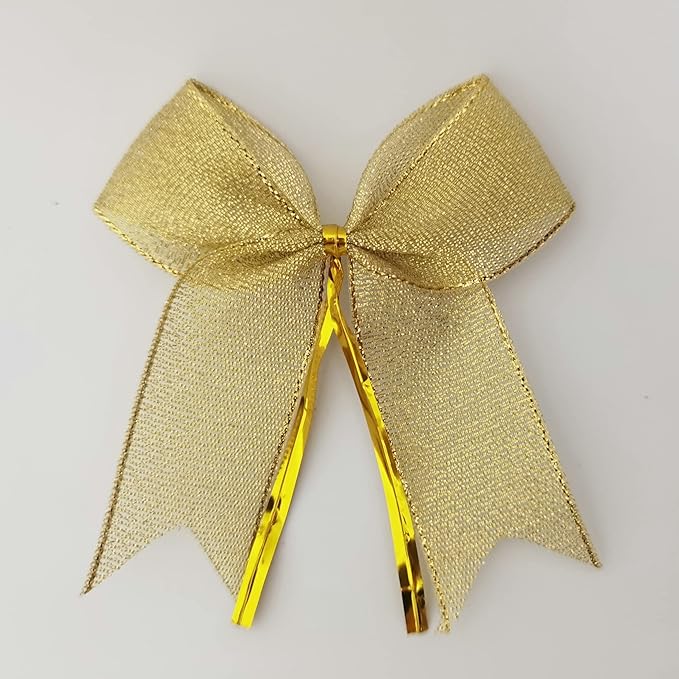 50pcs 3-1/2" Metallic Gold Bows Twist Tie Bows for Gift Wrapping with Fish Tails (Gold)