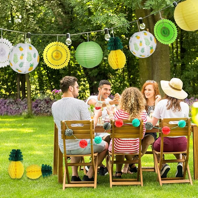 Pineapple Party Decorations Hanging Paper Lanterns Pineapple Honeycomb Tissue Paper Fans for Hawaiian Tropical Birthday Luau Party Decorations Summer Decor (Yellow)