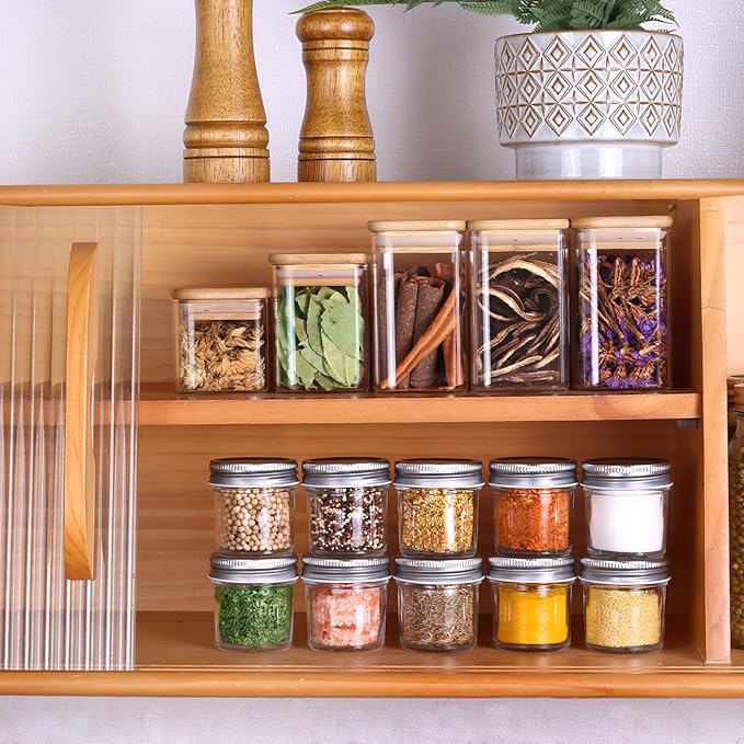 ComSaf Small Mason Jars 2 oz, 48 Pcs Mini Mason Containers, Small Canning Jars, Mini Glass Jar with Lids for Ginger Shots, Honey, Jams, Sauces, Spices, DIY Candle Decor, Wedding & Baby Shower Favors