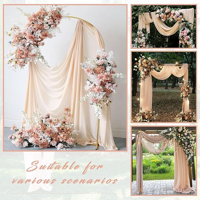 4 Panels 20Ft Length x 28" Width Light Peach Wedding Arch Draping Fabric Arch Drapes Chiffon Fabric Sheer Curtains Backdrop for Party Bridal Decorations Wedding Ceremony Ceiling Stage Reception Decor