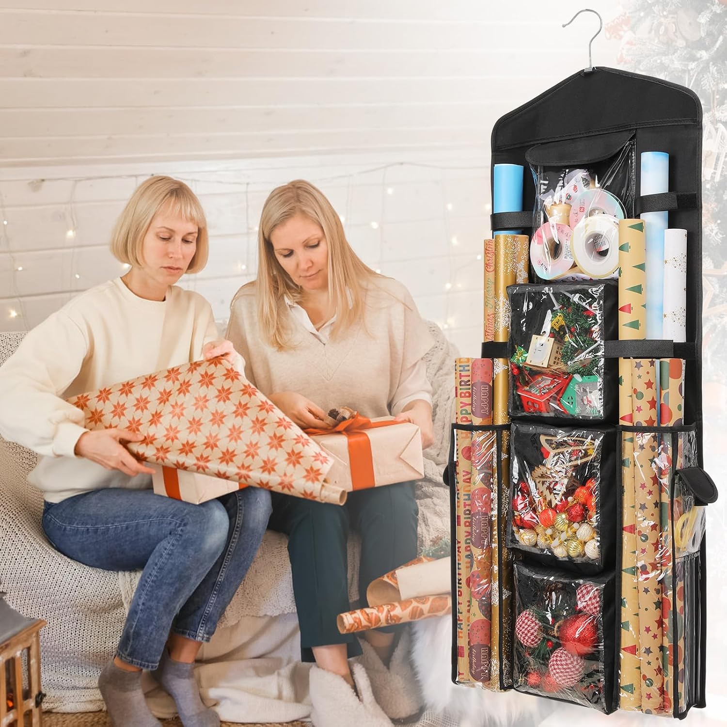 EXLIFBAG Wrapping Paper Storage, Gift Wrap Organizer Holder Double-Sided Hanging Gift Bag Storage Organizer