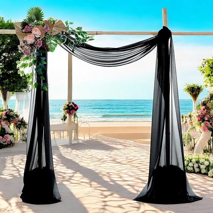 MDS Halloween Chiffon Draping Fabric - 1 Panel, 30" Wide x 75ft Long - Sheer Spooky Arbor & Canopy Drapery for Haunted House Backdrops, Party Ceilings, DIY Costumes & Themed Events - Black